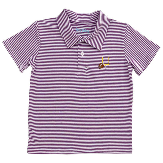 Itsy Bitsy Boys Striped Football Game Day Polo Shirt - LSU Purple