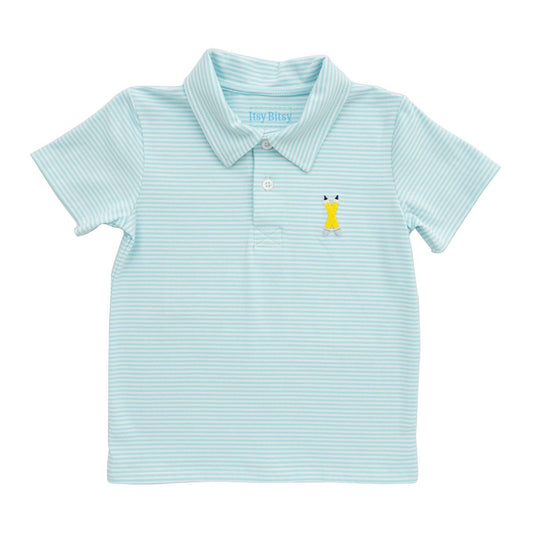 Itsy Bitsy Toddler Boys Aqua Striped Polo Shirt - Embroidered School Pencils