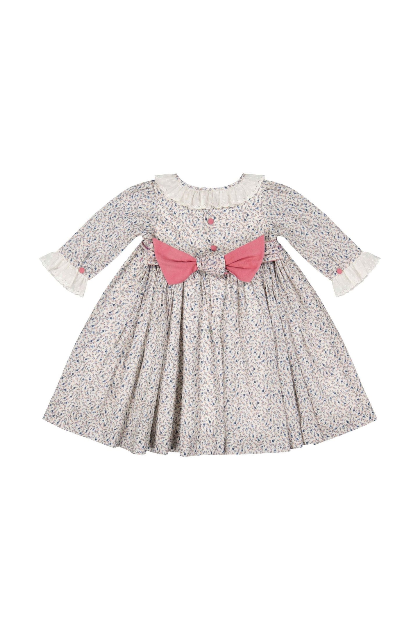 Antoinette Paris Girls Isadora Smocked Dress with Ruffle Collar - Blue Floral