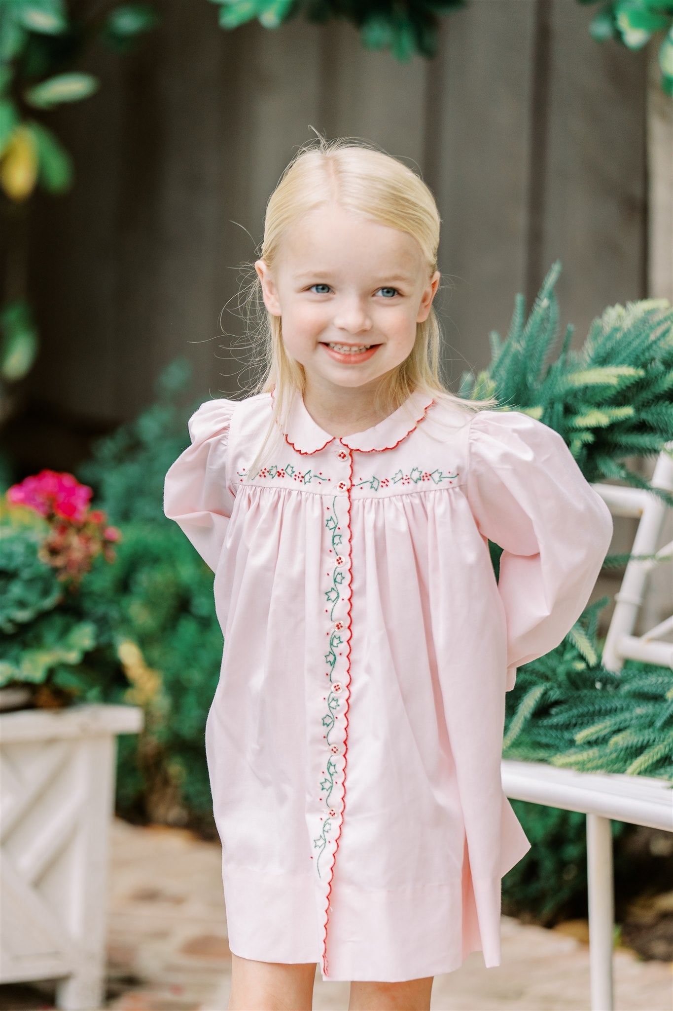 Proper Peony Girls Pink Christmas Ivy Holly Dress