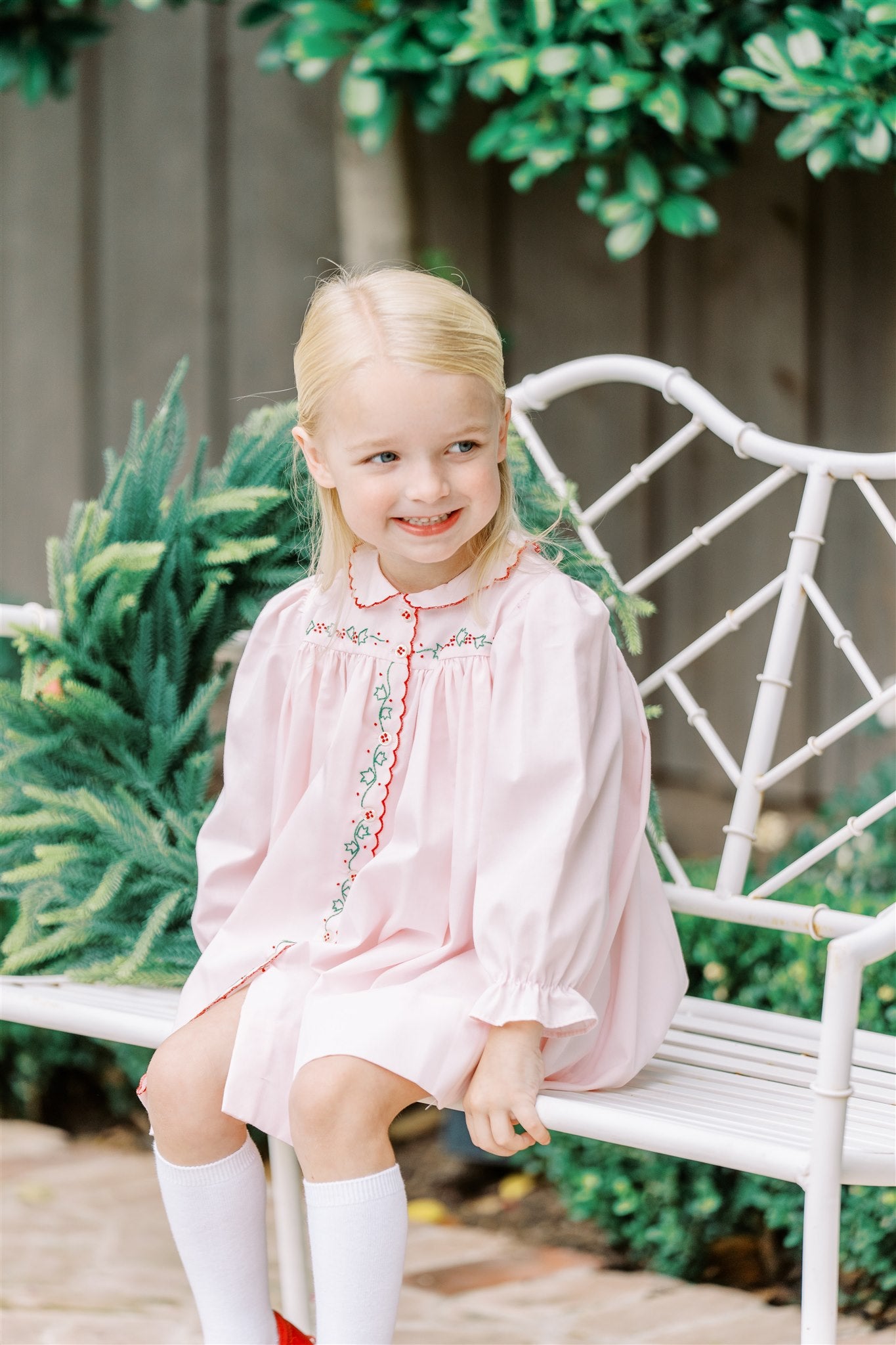 Proper Peony Girls Pink Christmas Ivy Holly Dress