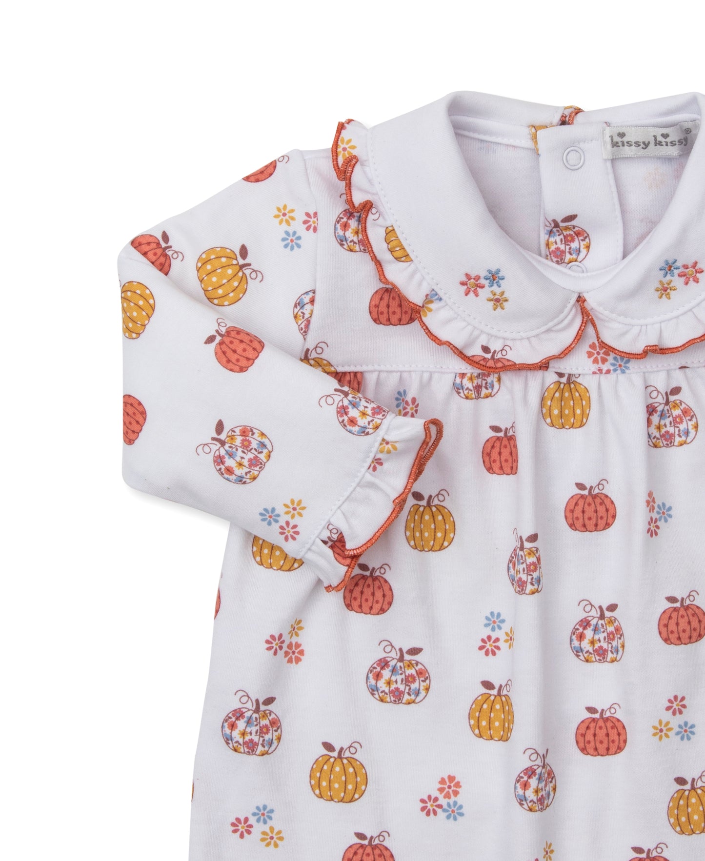 Kissy Kissy Baby Girls Pumpkin Patch Floral Romper - Embroidered Collar by Kissy Kissy