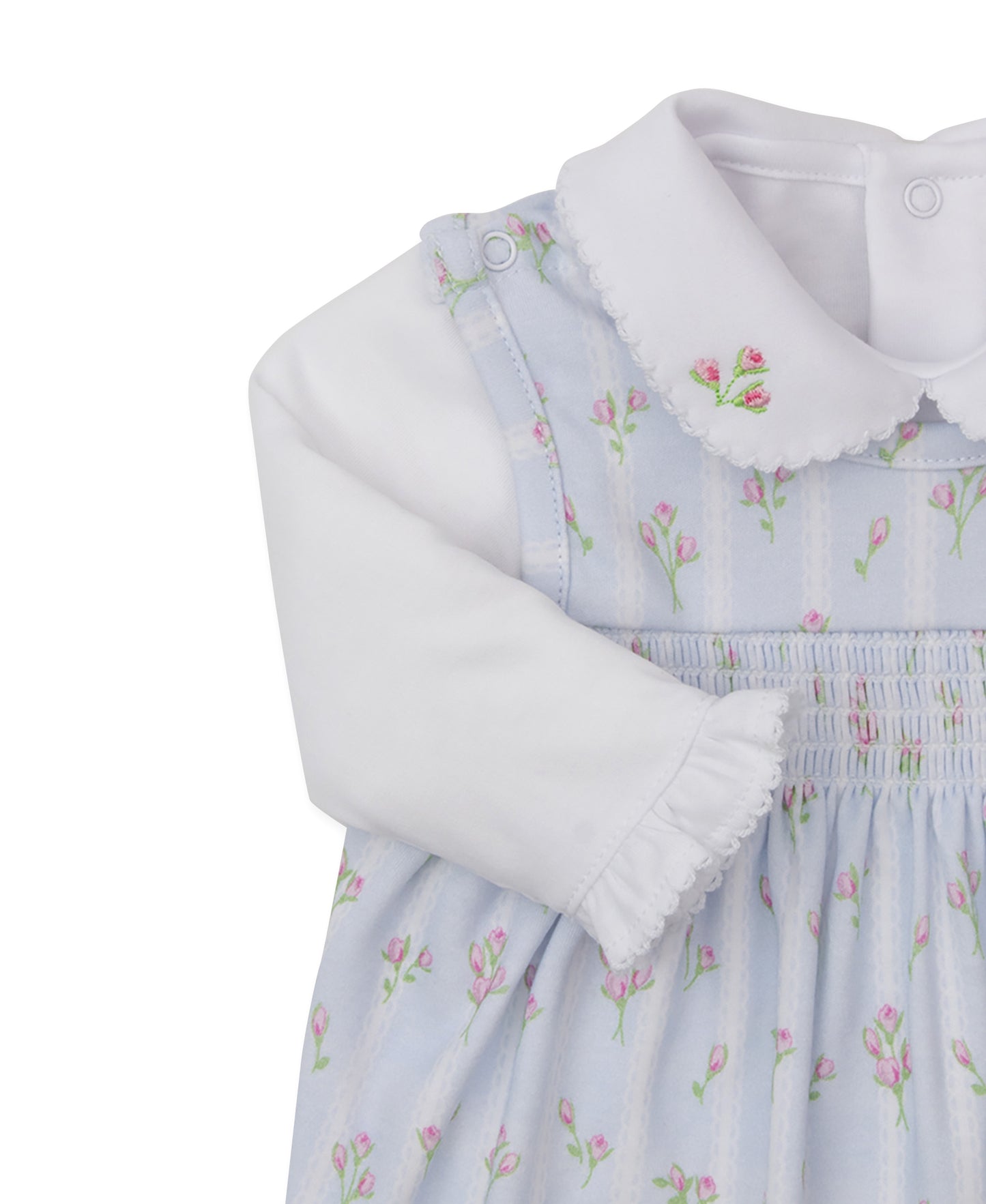 Kissy Kissy Baby Girls Ribbon Stripe Bouquet Smocked Overall with Blouse - Blue by Kissy Kissy