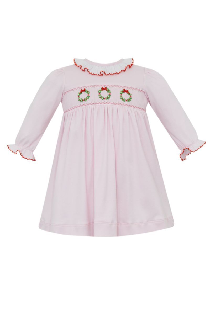 Petit Bebe Knits Girls Pink Holiday Wreath Knit Long Sleeve Dress 2T Petit Bebe Knits Girls Pink Holiday Wreath Knit Long Sleeve Dress 2T