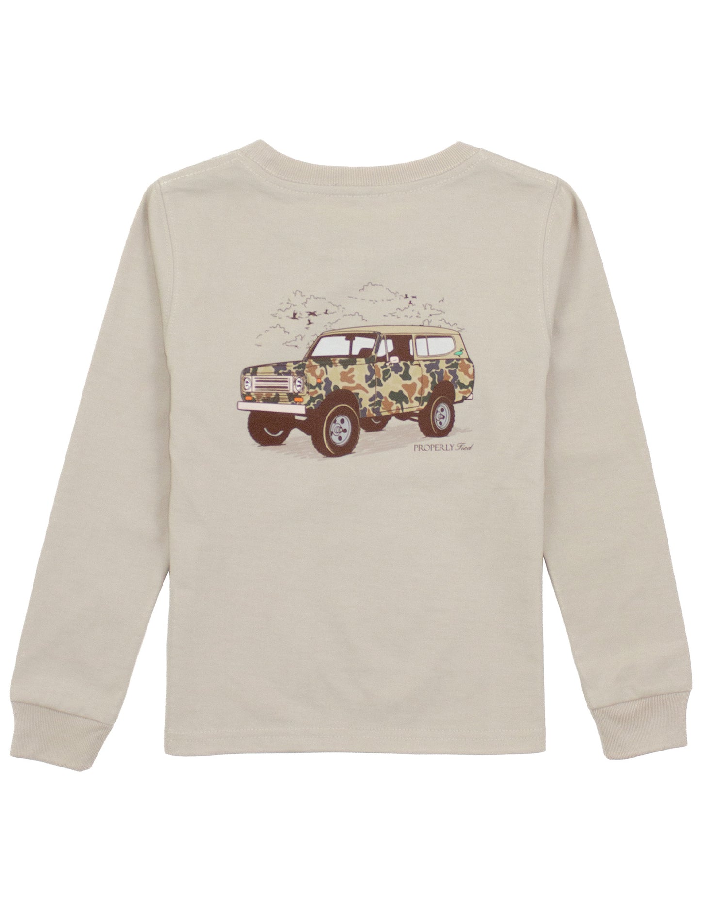 Properly Tied Boys Long Sleeved Shirt - Camo Truck on Linen Tan