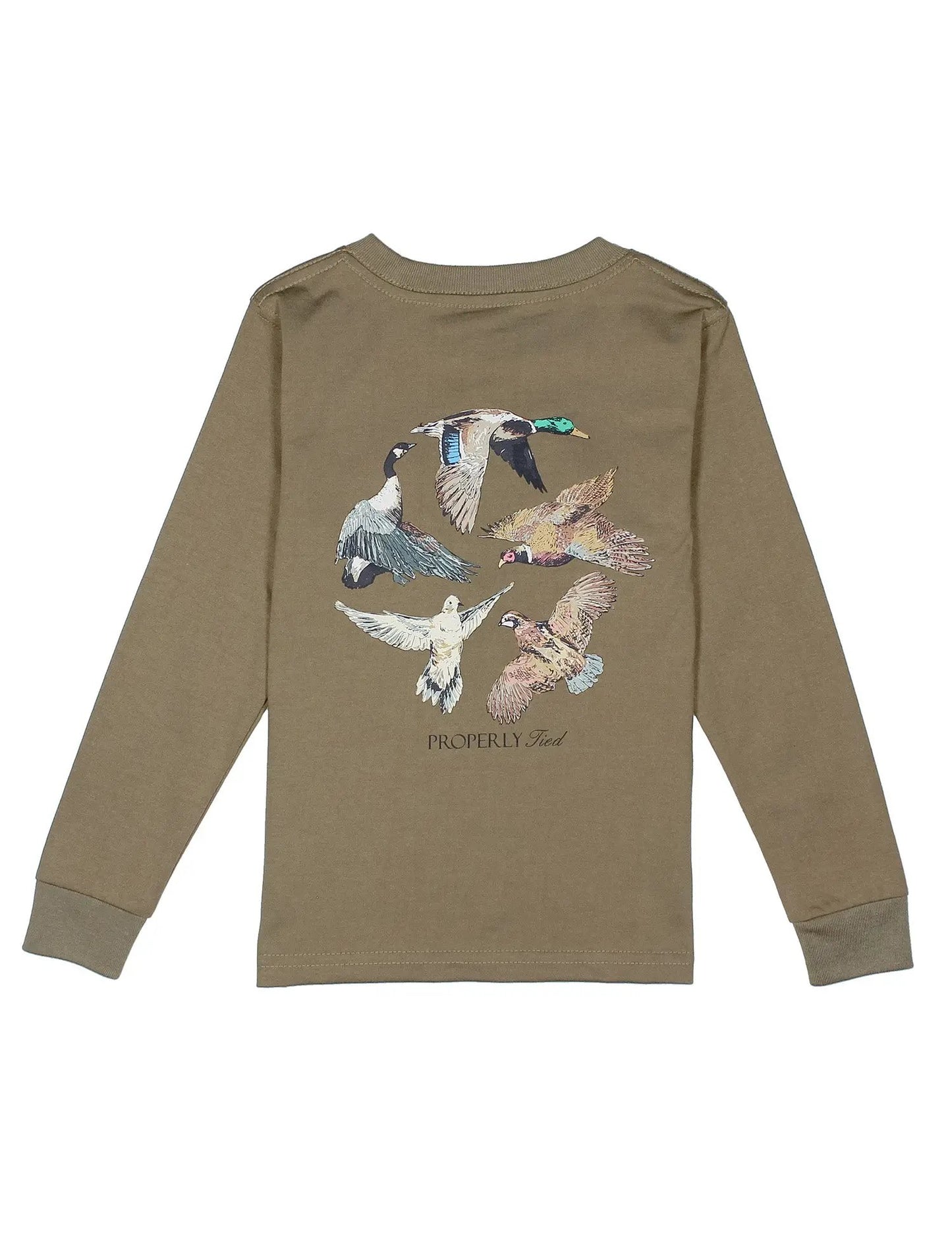 Properly Tied Boys Long Sleeved Shirt - Mallard Ducks Flock on Tan by Properly Tied
