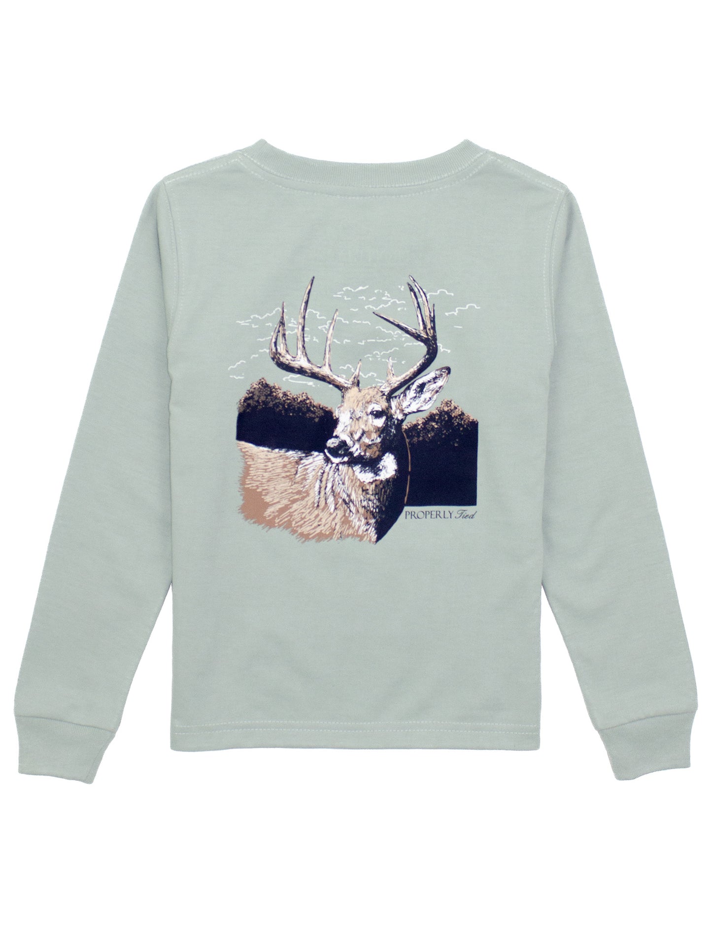 Properly Tied Boys Long Sleeved Shirt - Deer Buck on Sage Green