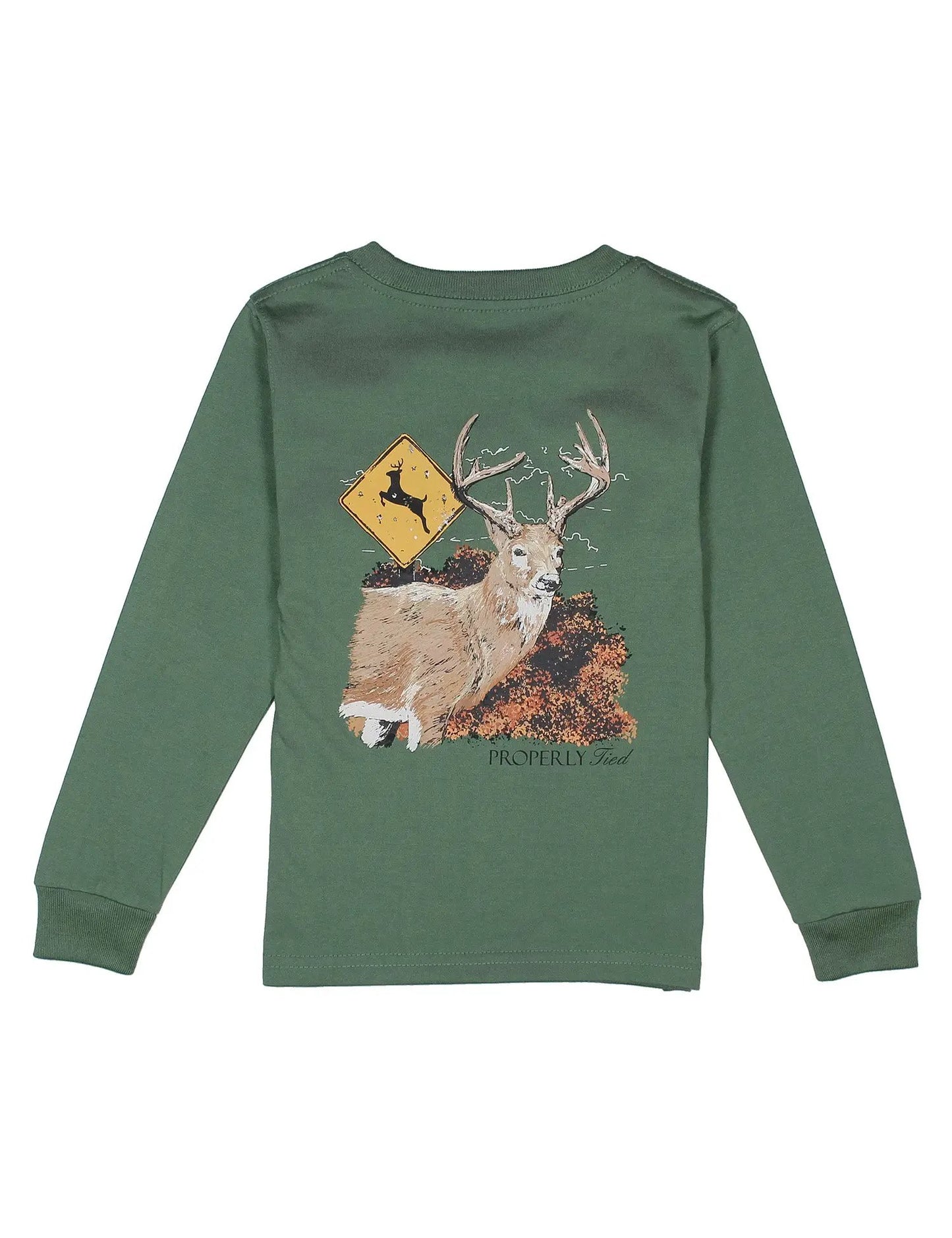 Properly Tied Boys Long Sleeved Shirt - Deer Crossing on Fern Green by Properly Tied