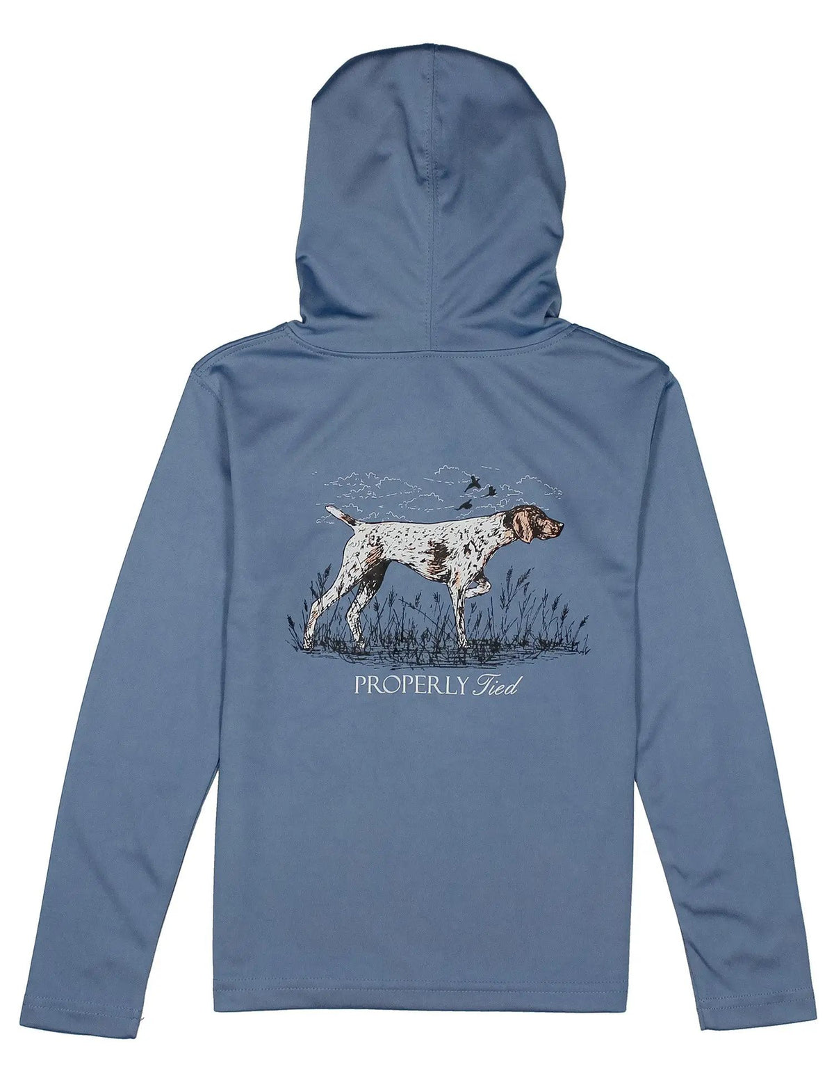 Properly Tied Boys Shade Performance Hoodie - Pointer Dog on Stone Blue by Properly Tied