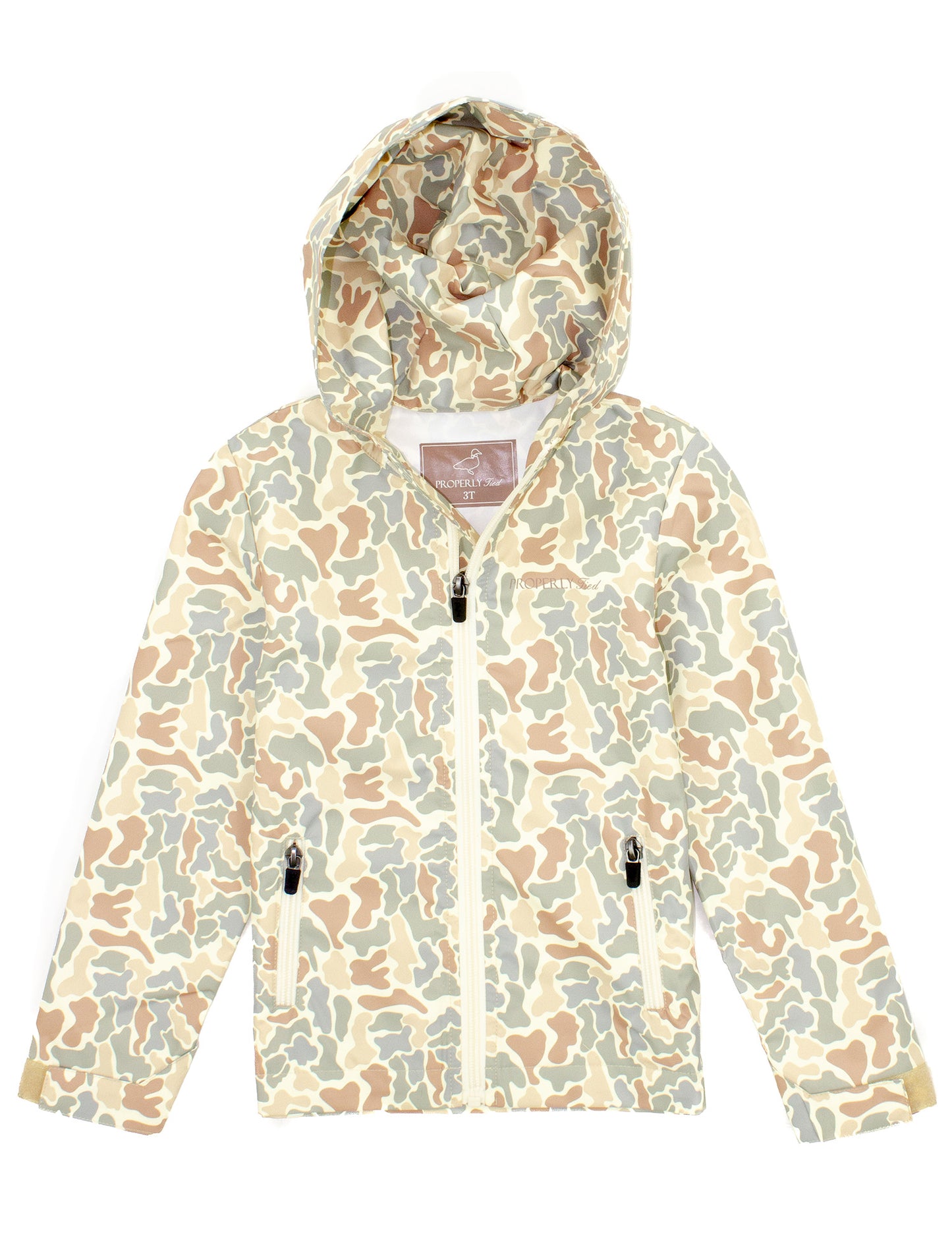 Properly Tied Boys Canopy Rain Jacket with Hood - Field Camo