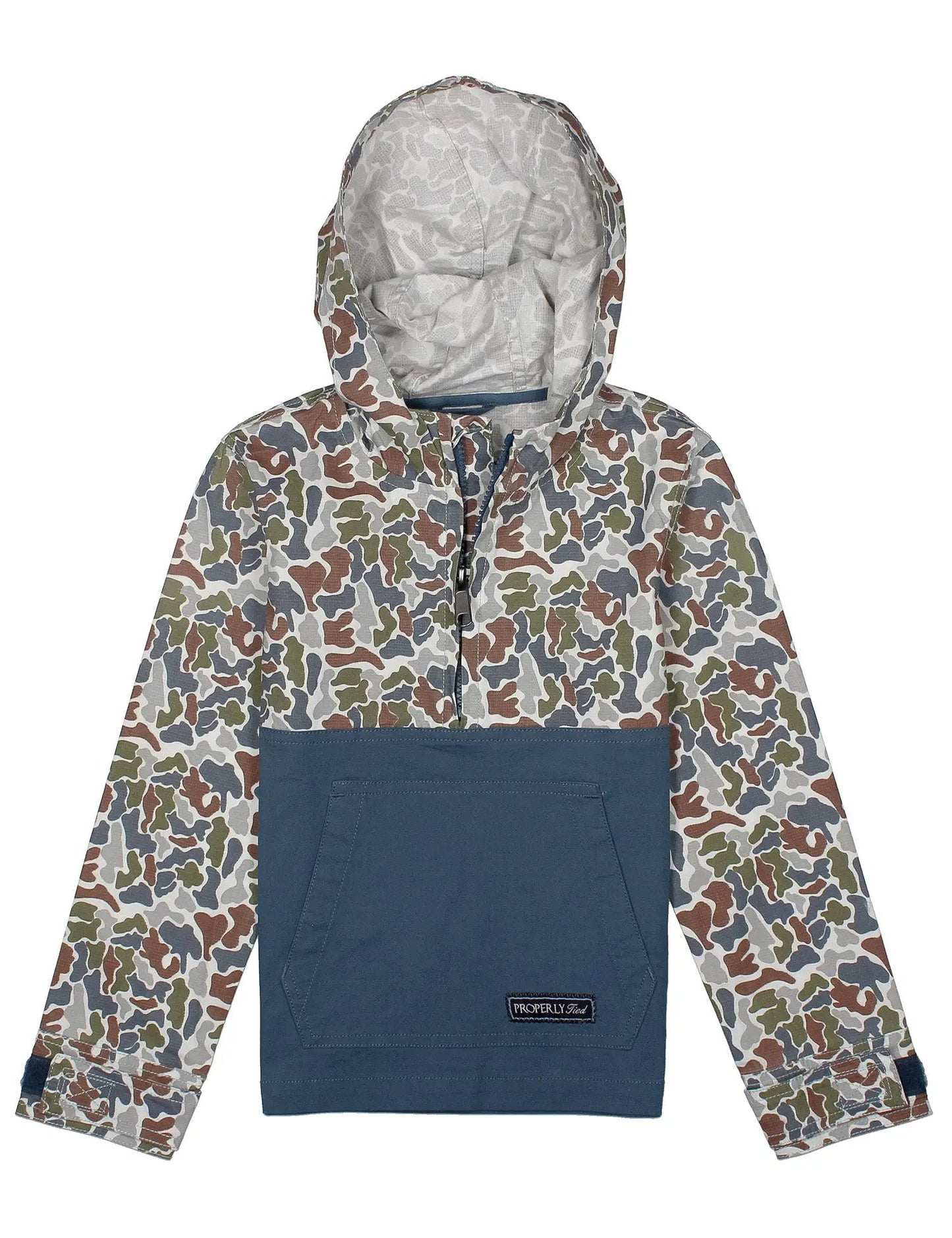 Properly Tied Boys Ridge Anorak Hooded Jacket - Blue Terra Camo