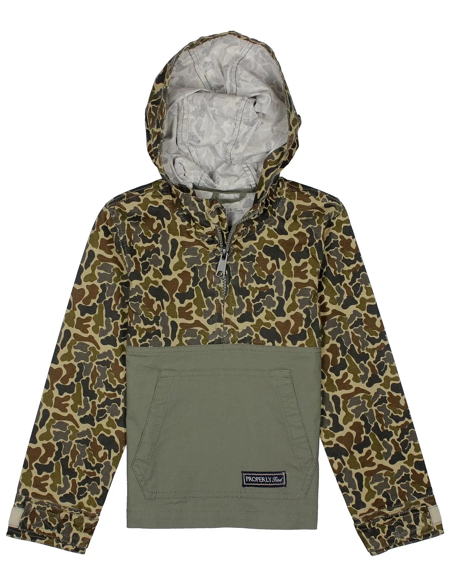 Properly Tied Boys Ridge Anorak Hooded Jacket - Tan Vintage Camo