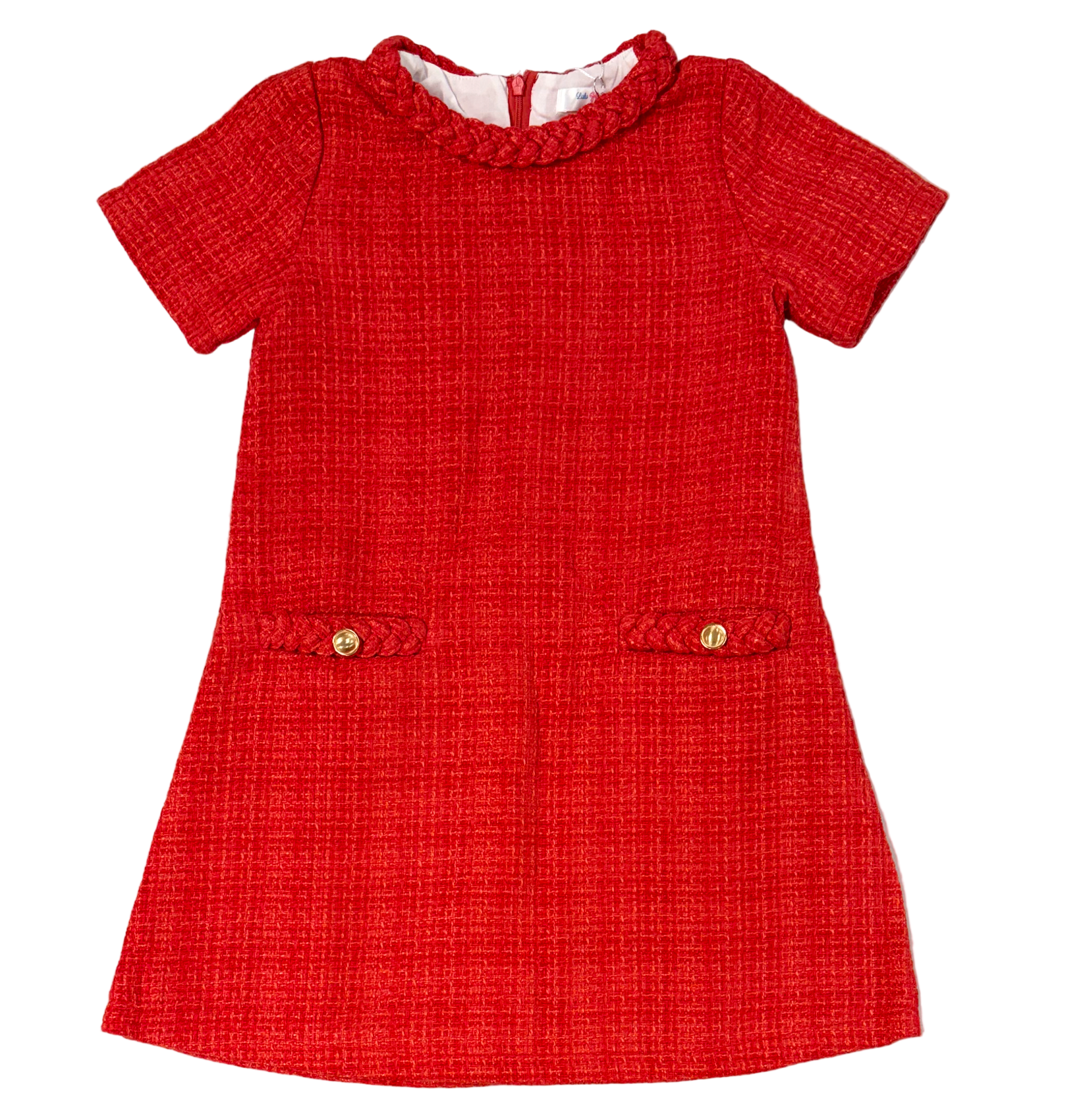 LuLu BeBe Girls Audrey Braided Tweed Dress - Cap Sleeves