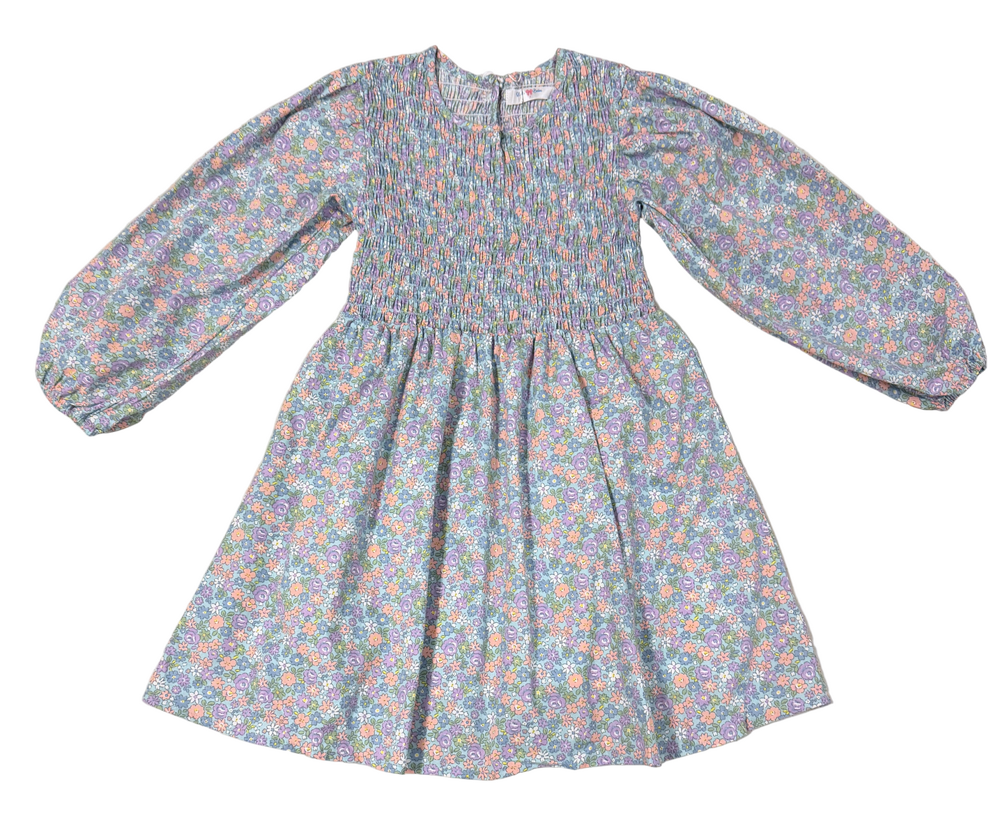 LuLu BeBe Girls Emily Smocked Bodice Dress - Blue Floral by LuLu BeBe
