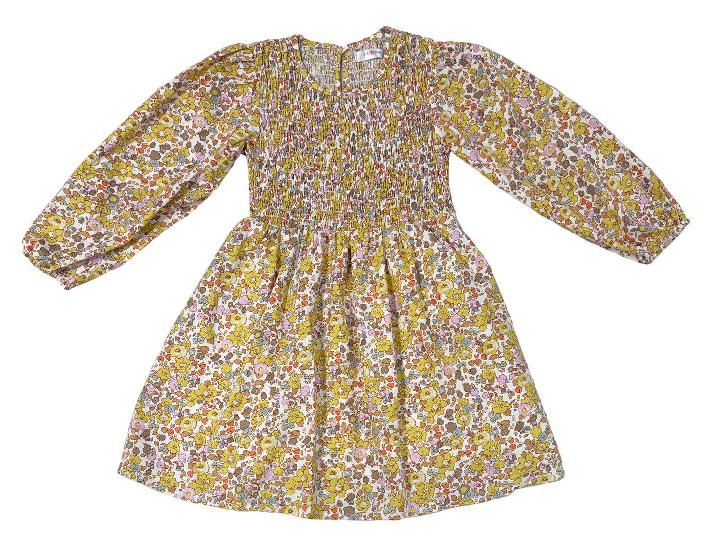 LuLu BeBe Girls Emily Smocked Bodice Dress - Yellow Floral by LuLu BeBe