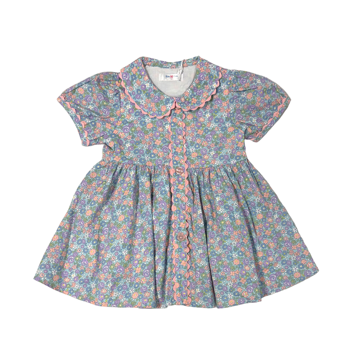LuLu BeBe Girls Maggie Button Front Dress - Blue Floral by LuLu BeBe