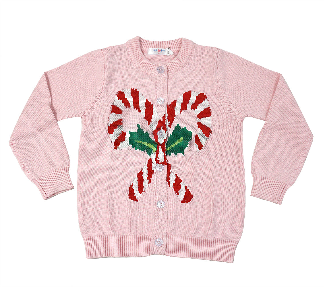 LuLu BeBe Girls Cardigan Sweater - Christmas Candy Canes - Pink by LuLu BeBe