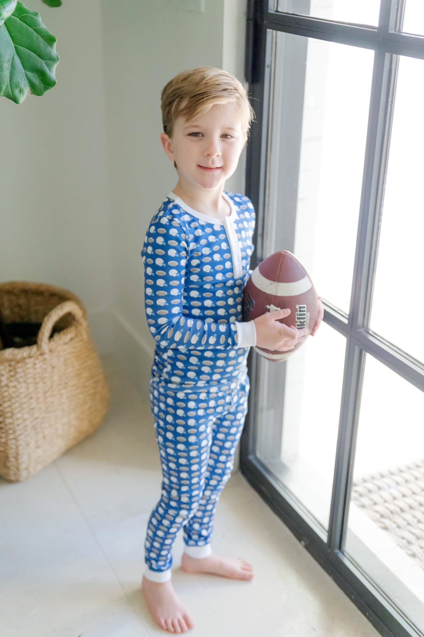 Lila & Hayes Boys Jack Pajamas Set - Blue First Down Football