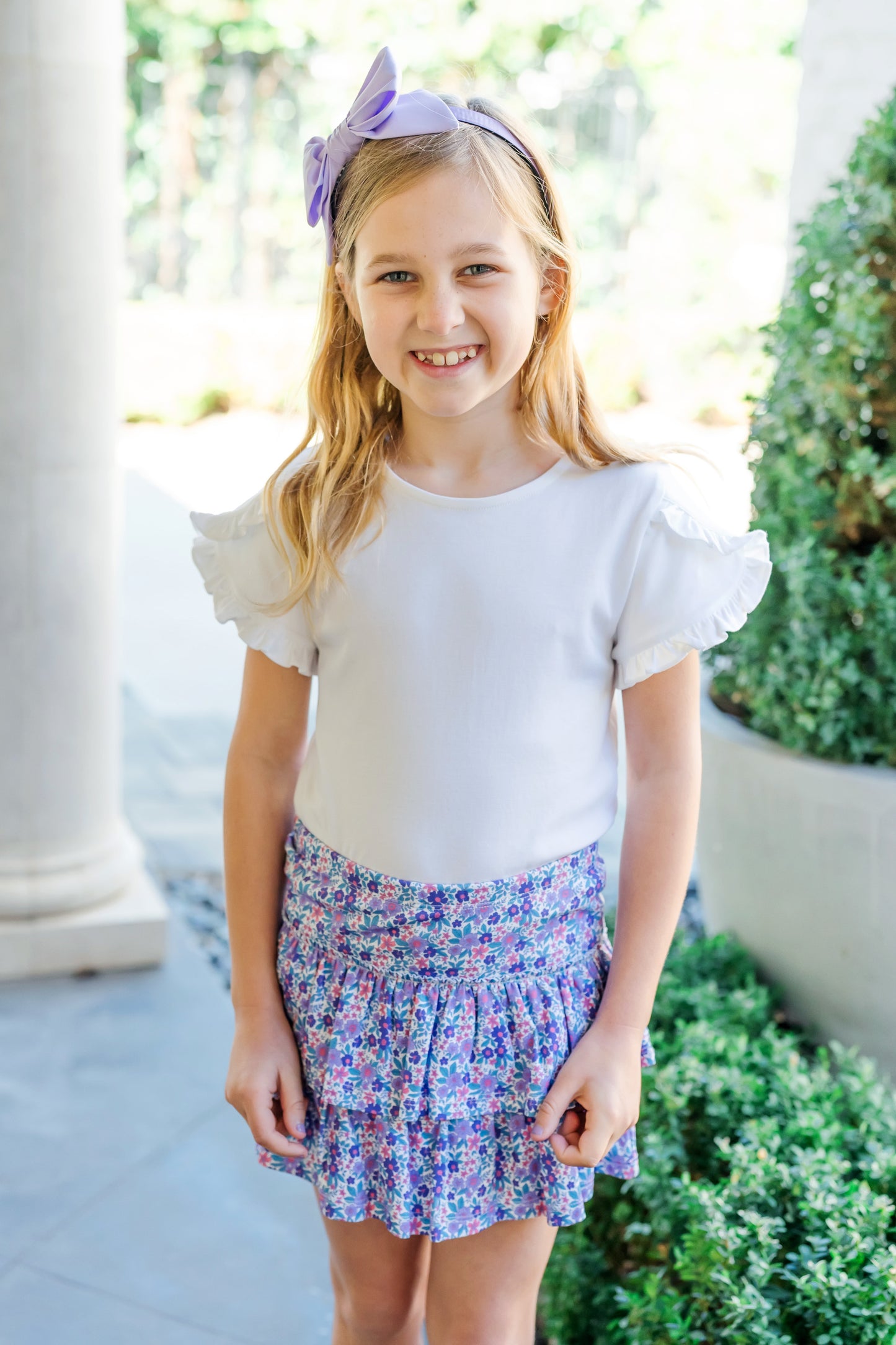 Lila & Hayes Girls Maggie Tiered Skirt - Purple Blackberry Floral