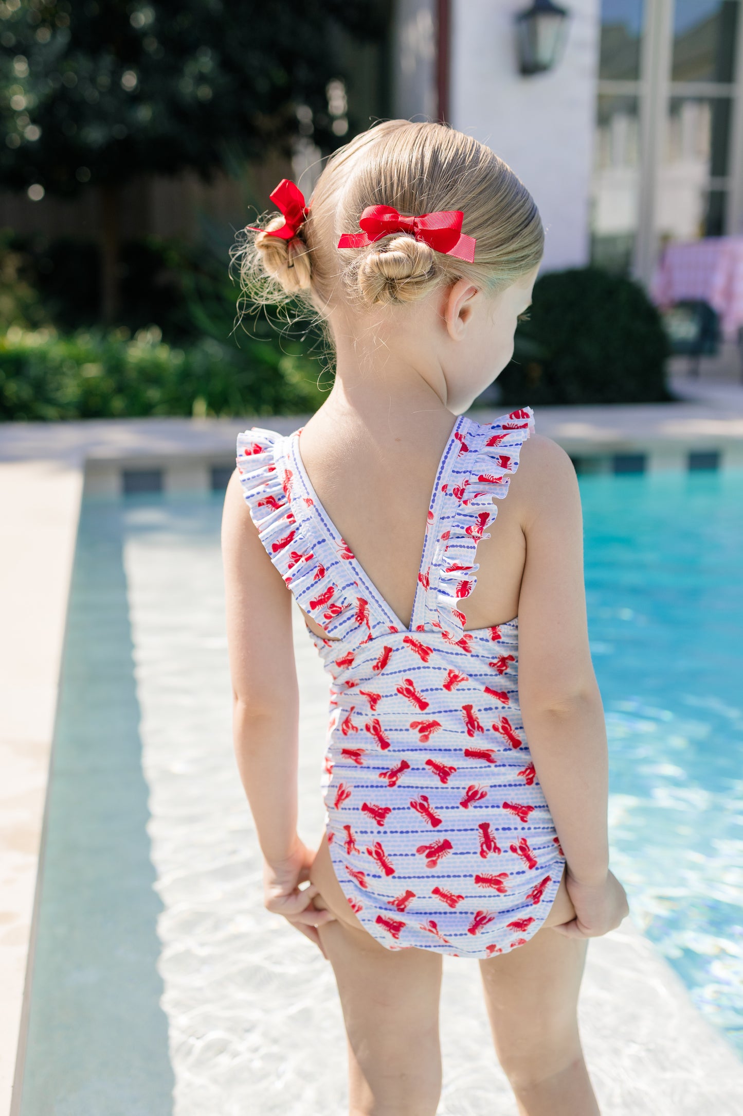Proper Peony Swim - Girls Red Lobsters Print Ruffle Swimsuit by Proper Peony