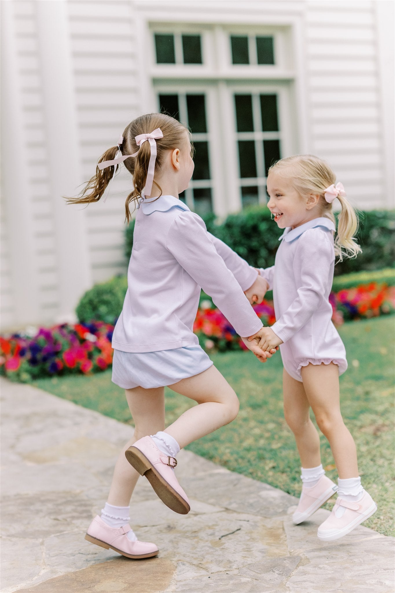 Proper Peony Pima Baby Girls Pink Stripe Bubble - Blue Scallop Collar