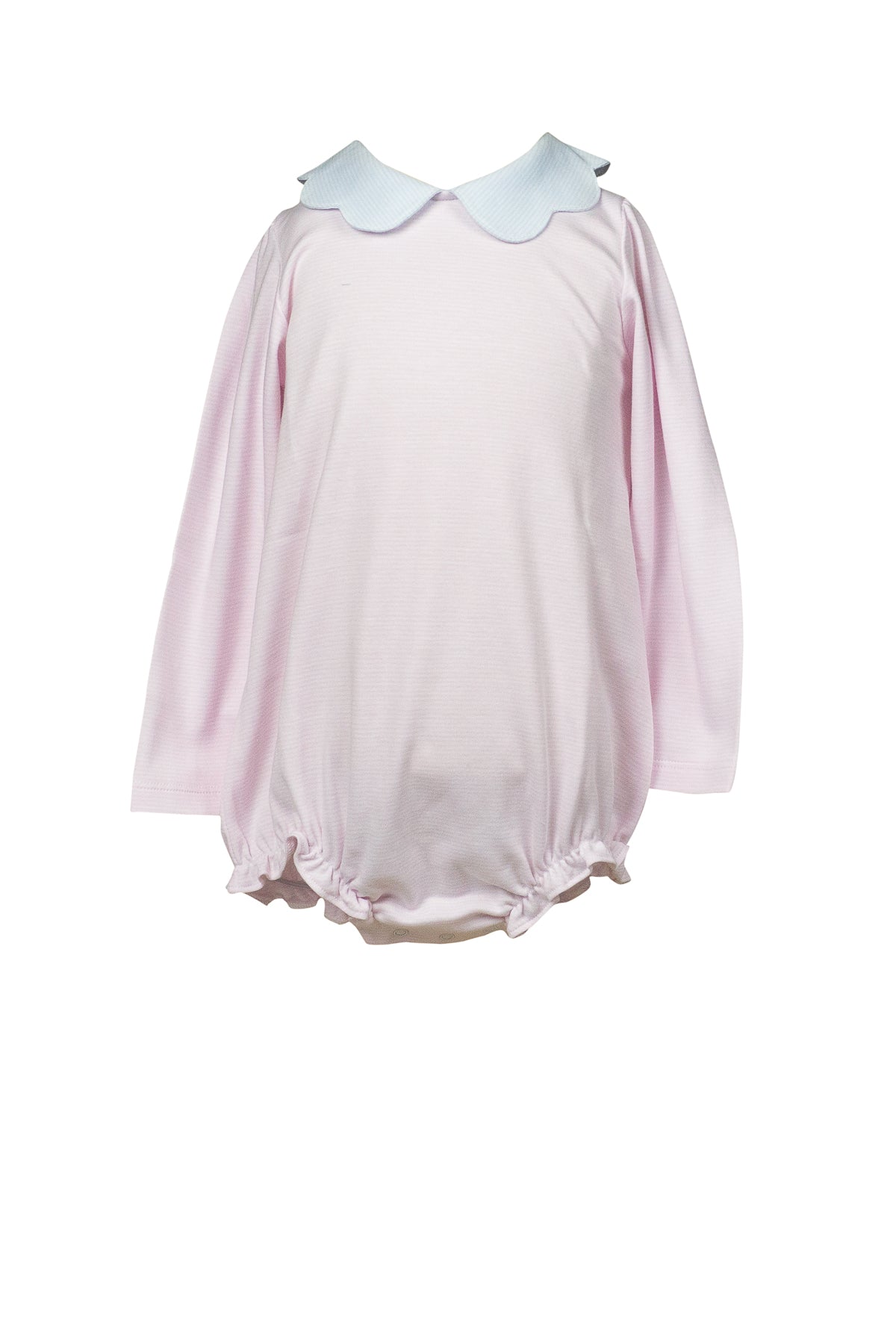 Proper Peony Pima Baby Girls Pink Stripe Bubble - Blue Scallop Collar
