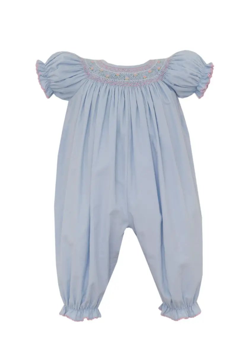 Petit Bebe Girls Light Blue Corduroy Long Bishop Bubble - Long Sleeve