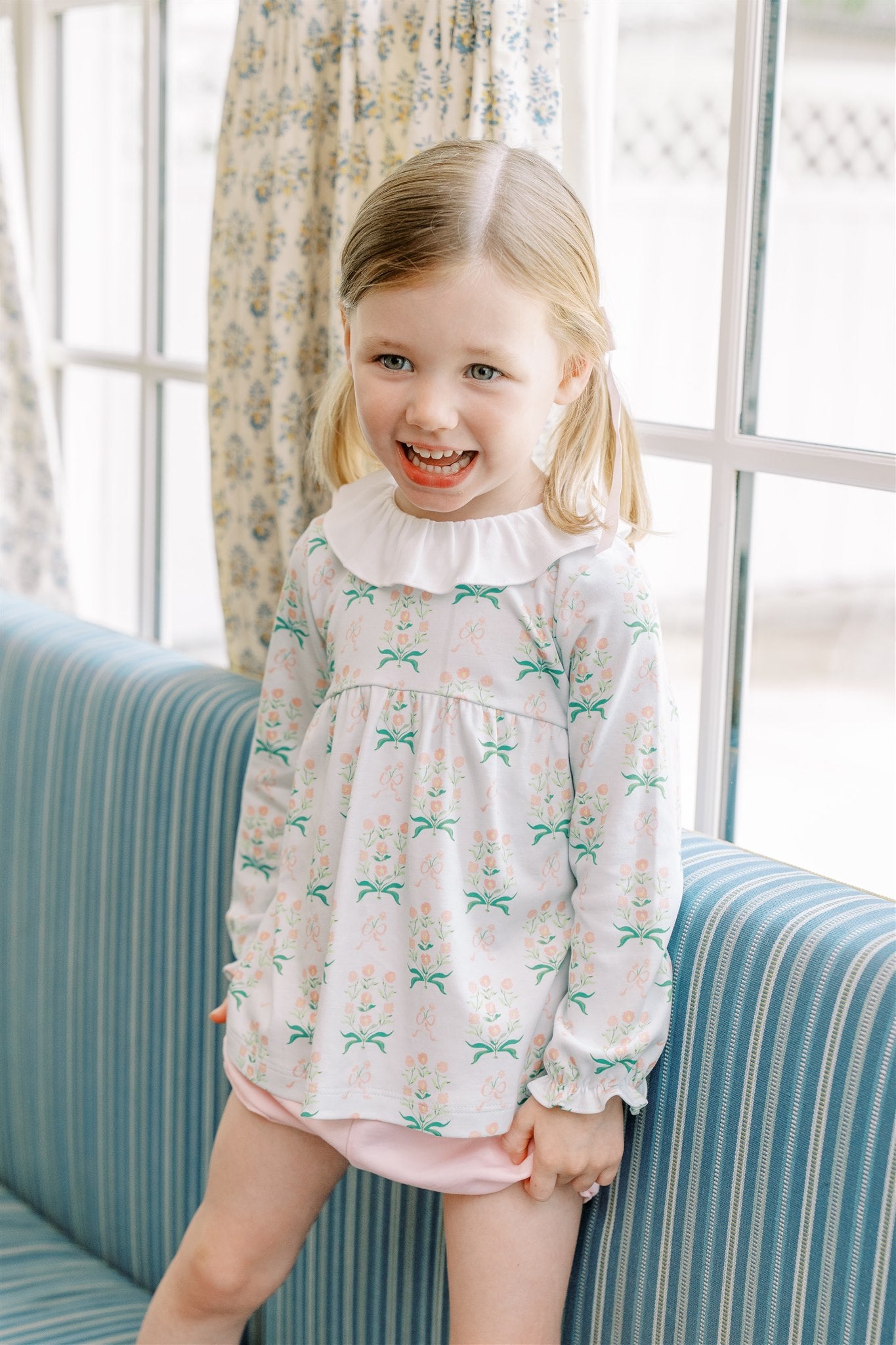 Pre-Order: Proper Peony Pima Girls Blue & Pink Margot Floral Bloomers Set