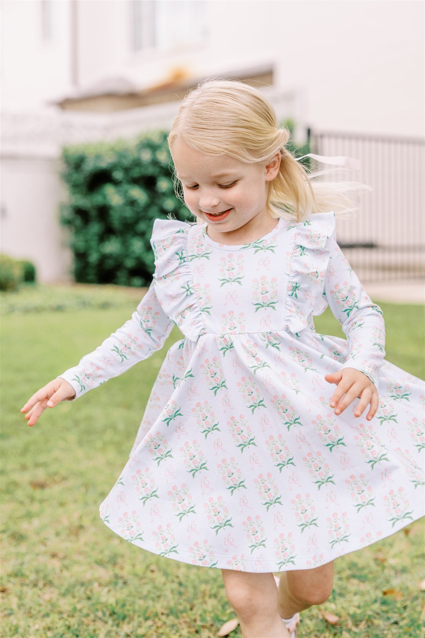 Pre-Order: Proper Peony Pima Girls Blue Floral Margot Twirl Dress