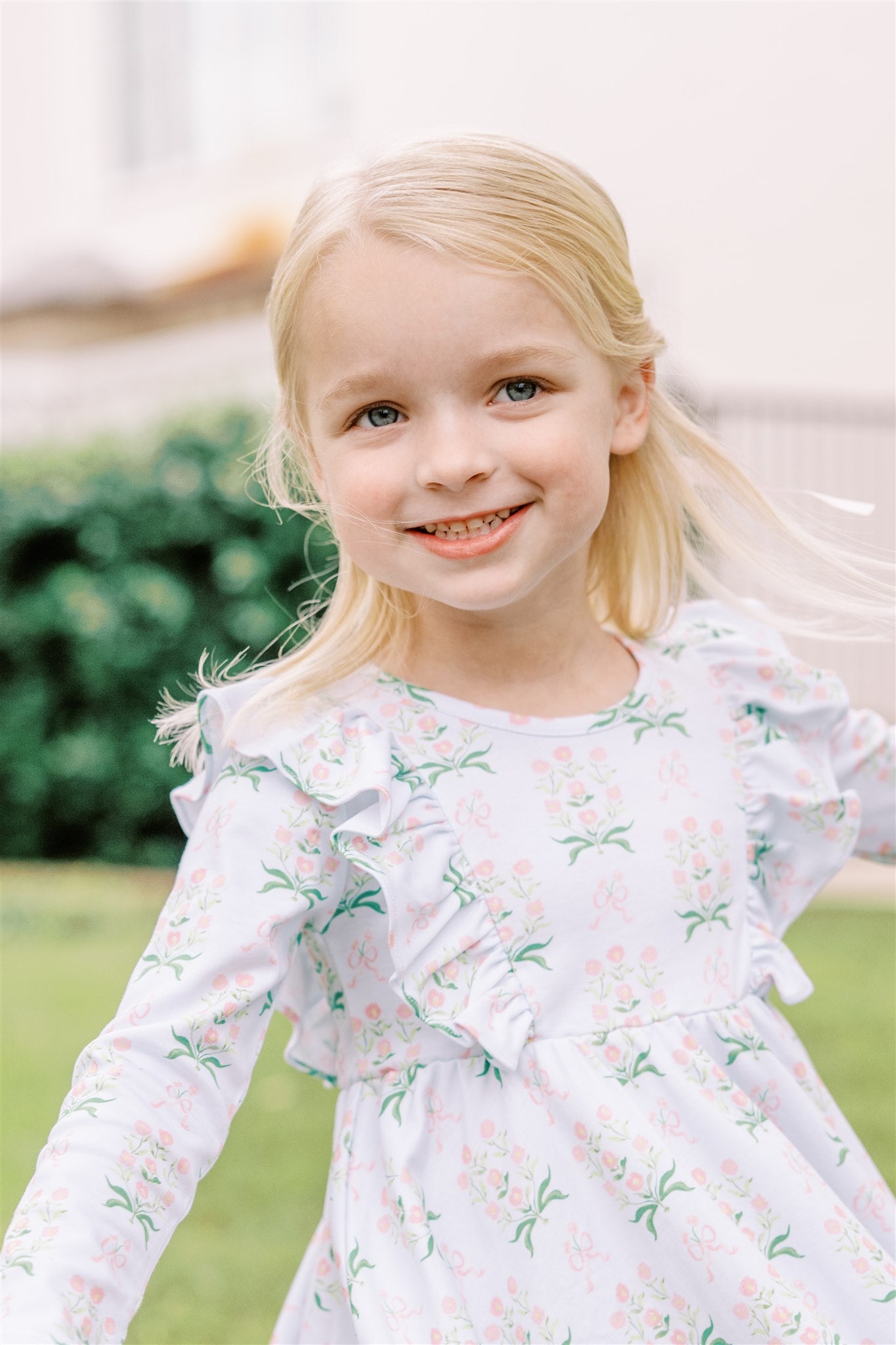 Pre-Order: Proper Peony Pima Girls Blue Floral Margot Twirl Dress