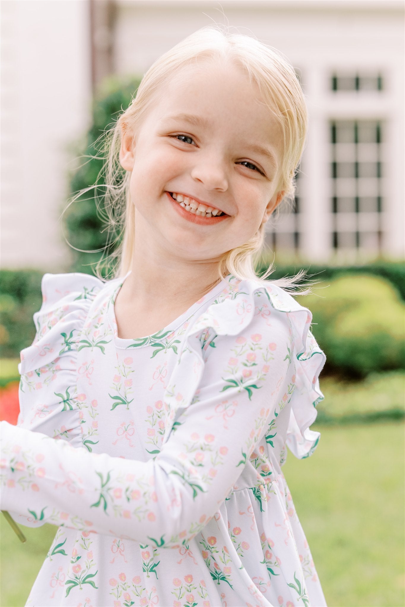 Pre-Order: Proper Peony Pima Girls Blue Floral Margot Twirl Dress