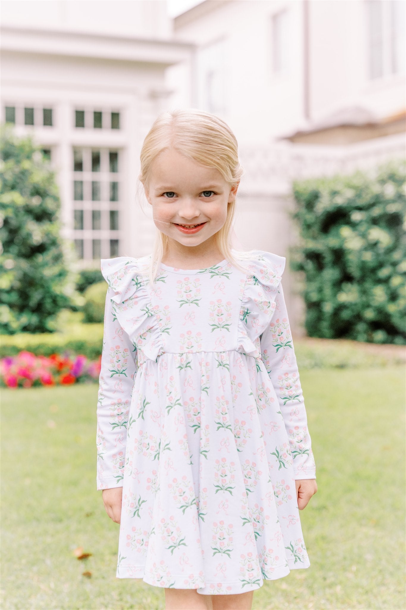 Pre-Order: Proper Peony Pima Girls Blue Floral Margot Twirl Dress