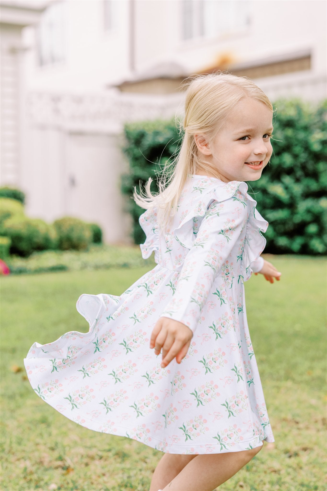 Pre-Order: Proper Peony Pima Girls Blue Floral Margot Twirl Dress