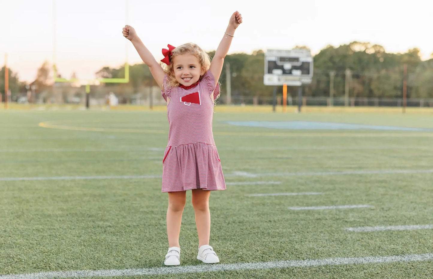 Trotter Street Kids Girls Megaphone Football Game Day Dress - Crimson