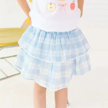 Sweet Wink Girls Light Blue Plaid Tiered Skirt