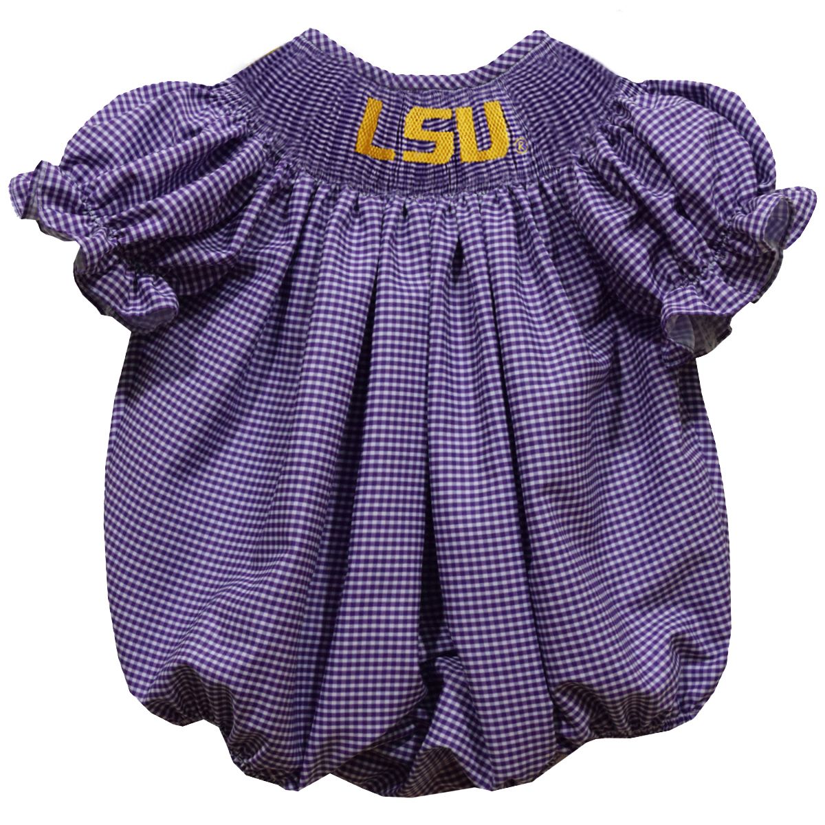 Vive la Fete Baby Girls Smocked Purple Gingham Bubble - LSU