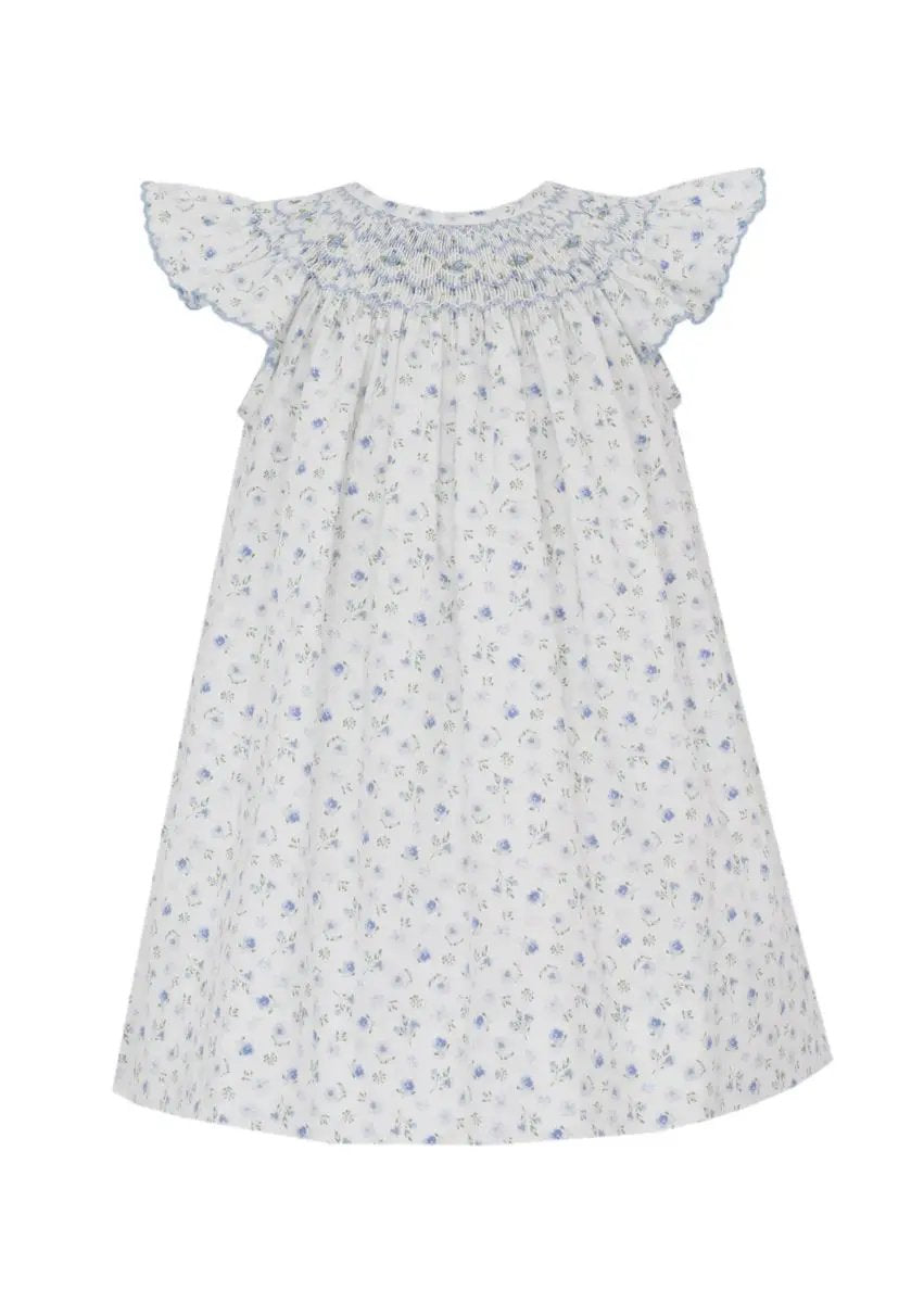 Petit Bebe Girls French Blue Floral Angel Wing Bishop Dress by Petit Bebe