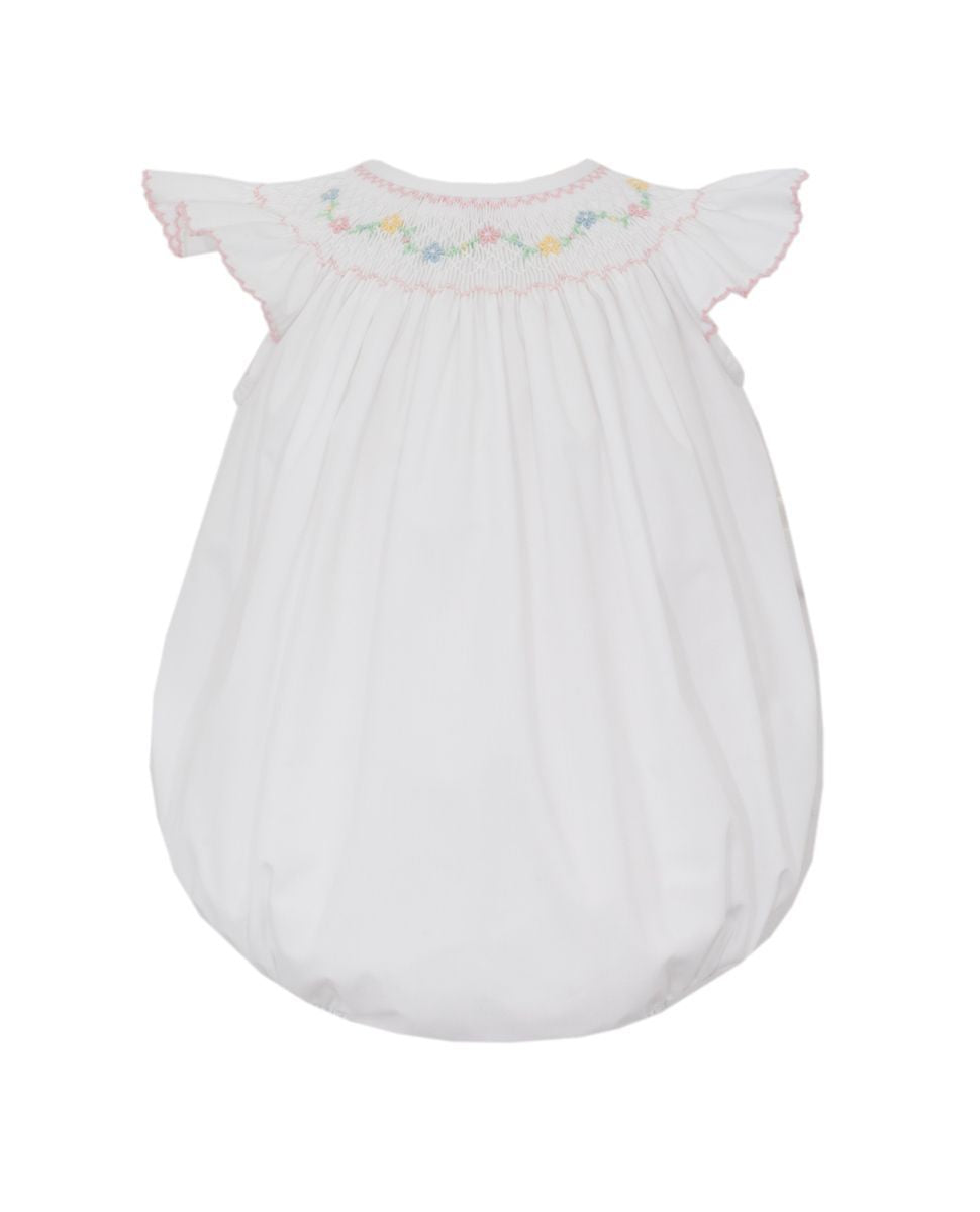 Petit Bebe Girls White Poplin Bishop Bubble with Angel Wing Sleeves by Petit Bebe