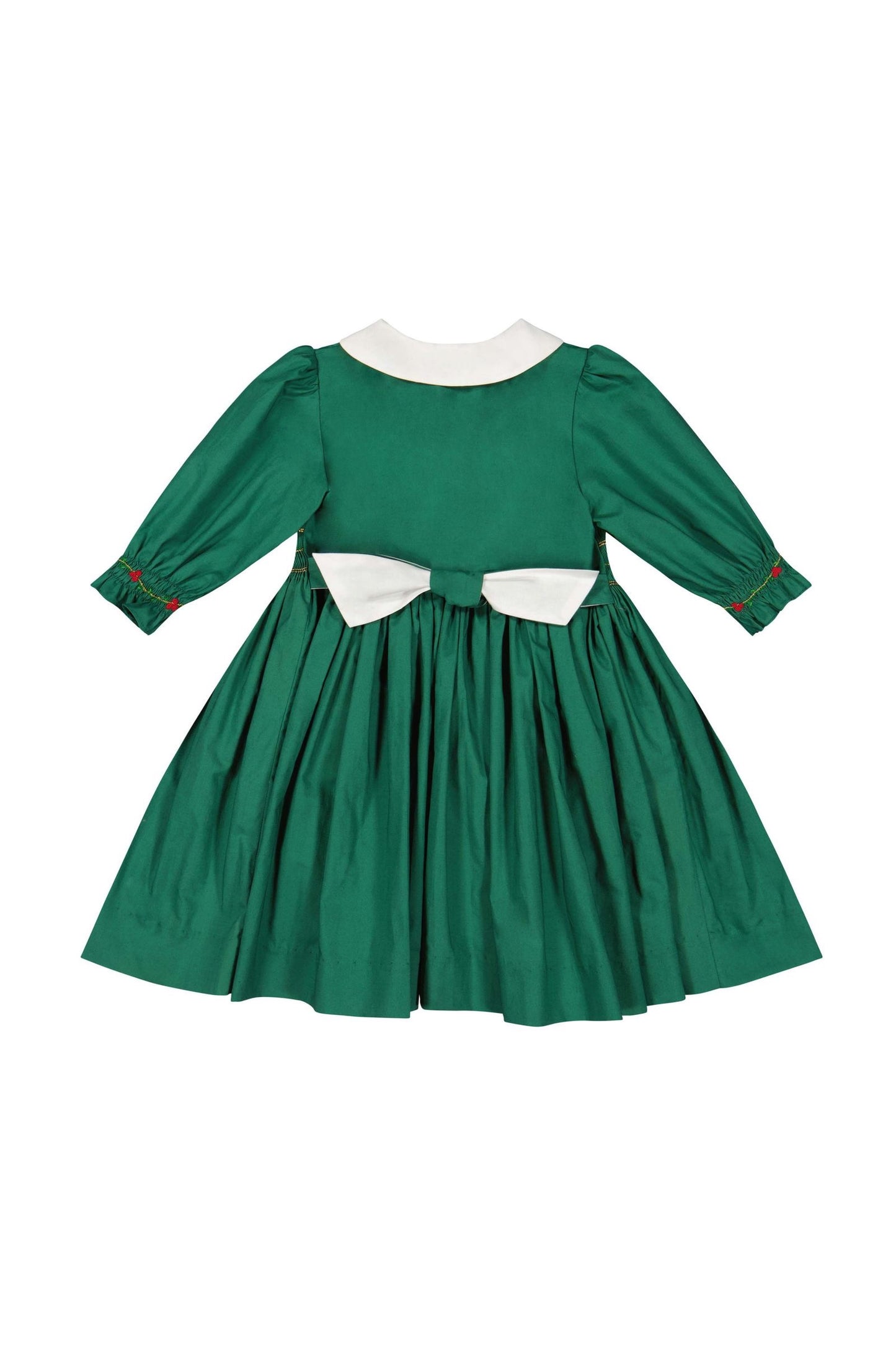 Antoinette Paris Girls Smocked Button Front Dress - White Collar - Green