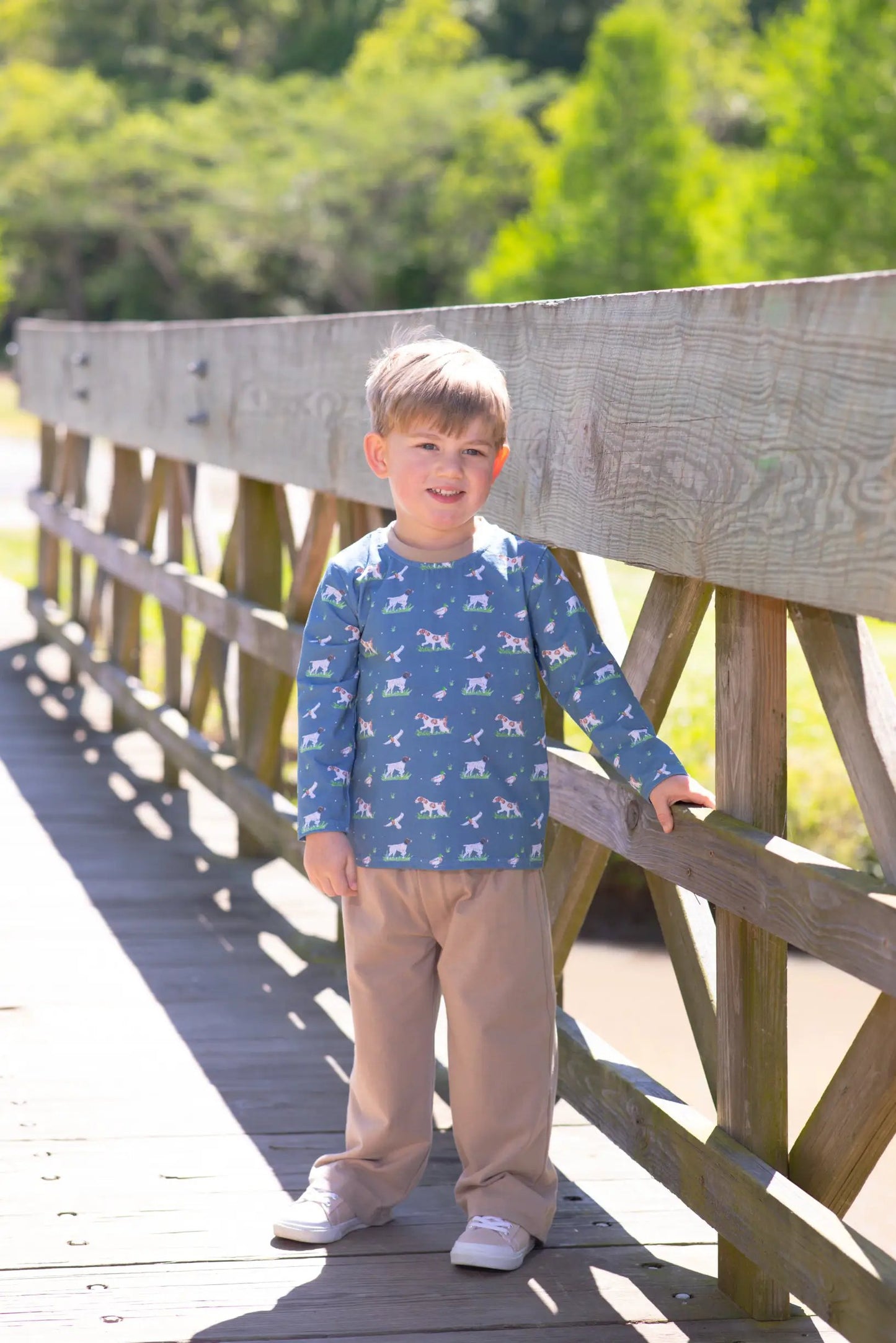 Trotter Street Kids Boys Tan & Blue On the Hunt Pants Set