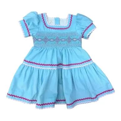 Percy & Tyne Girls Turquoise Corduroy Smocked Paloma Dress by Percy & Tyne