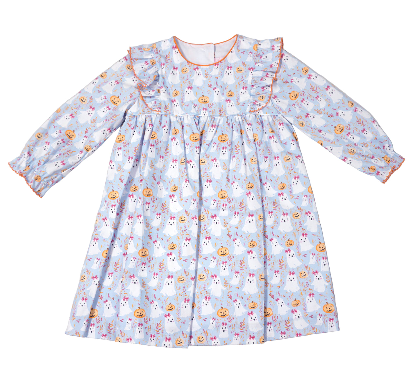 Petit Bebe Girls Blue Halloween Ghosts Print Dress by Petit Bebe