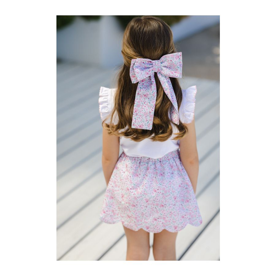 Sal & Pimenta Girls Scallop Skirt with Bow - Pink Ditsy Floral
