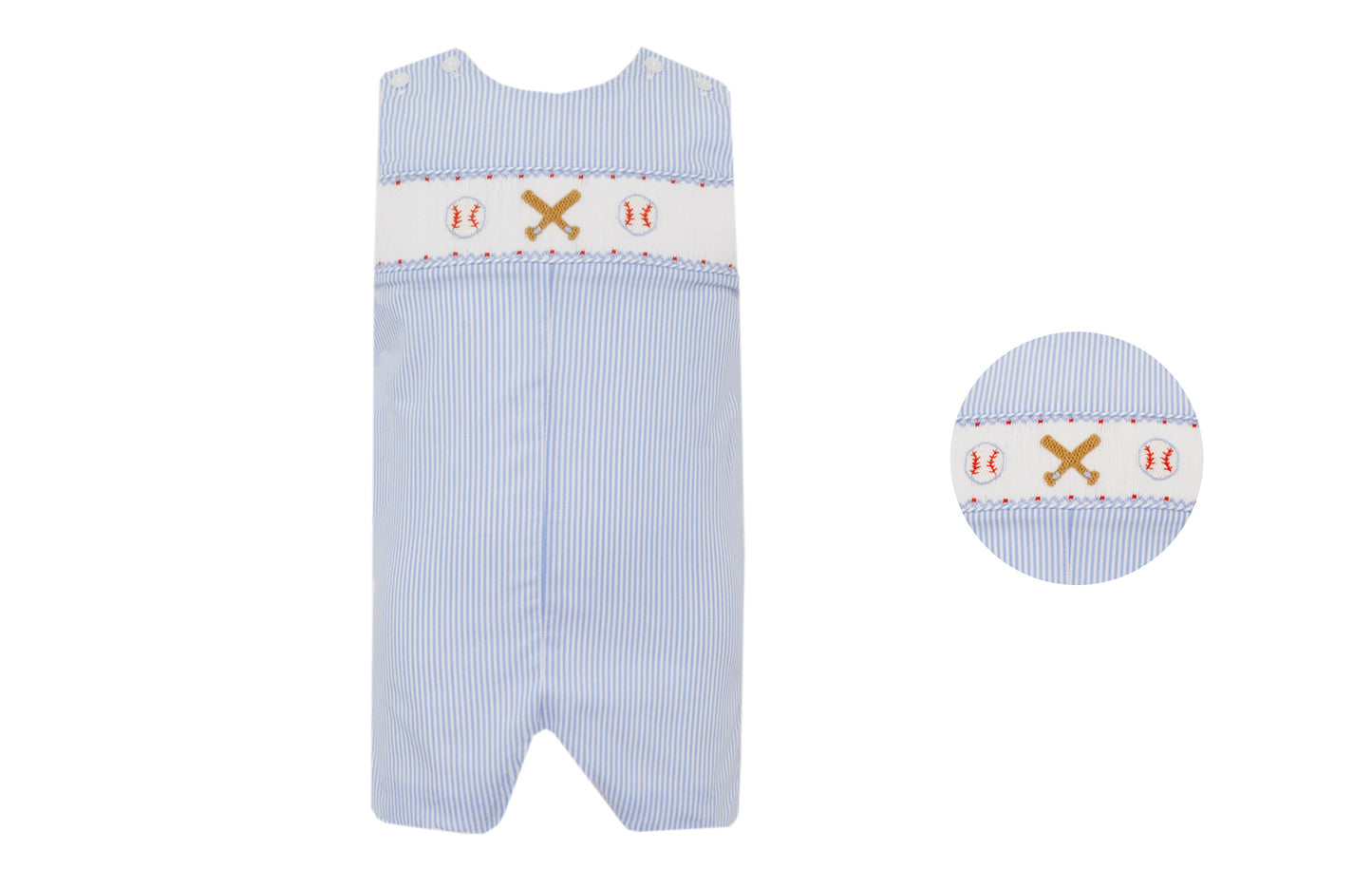 Petit Bebe Boys Blue Striped Smocked Baseball Jon Jon