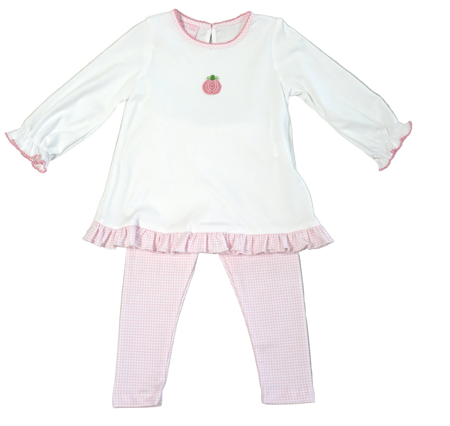 Petit Bebe Knits Girls Pink Gingham Pumpkins Tunic Set by Petit Bebe