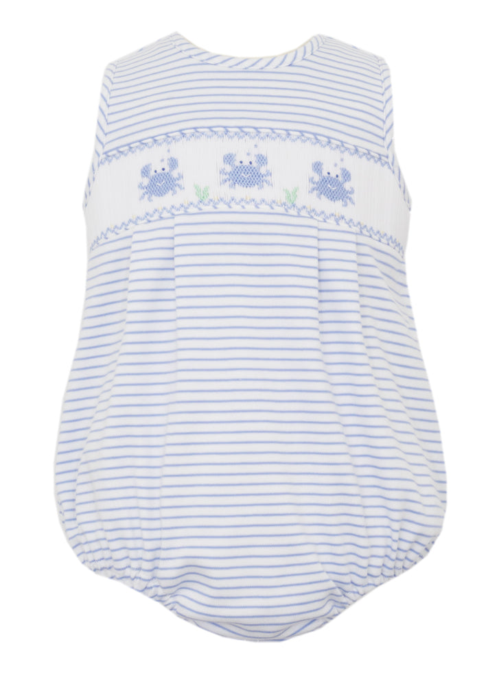 Petit Bebe Knits Baby Boys Blue Striped Bubble - Smocked Crabs by Petit Bebe