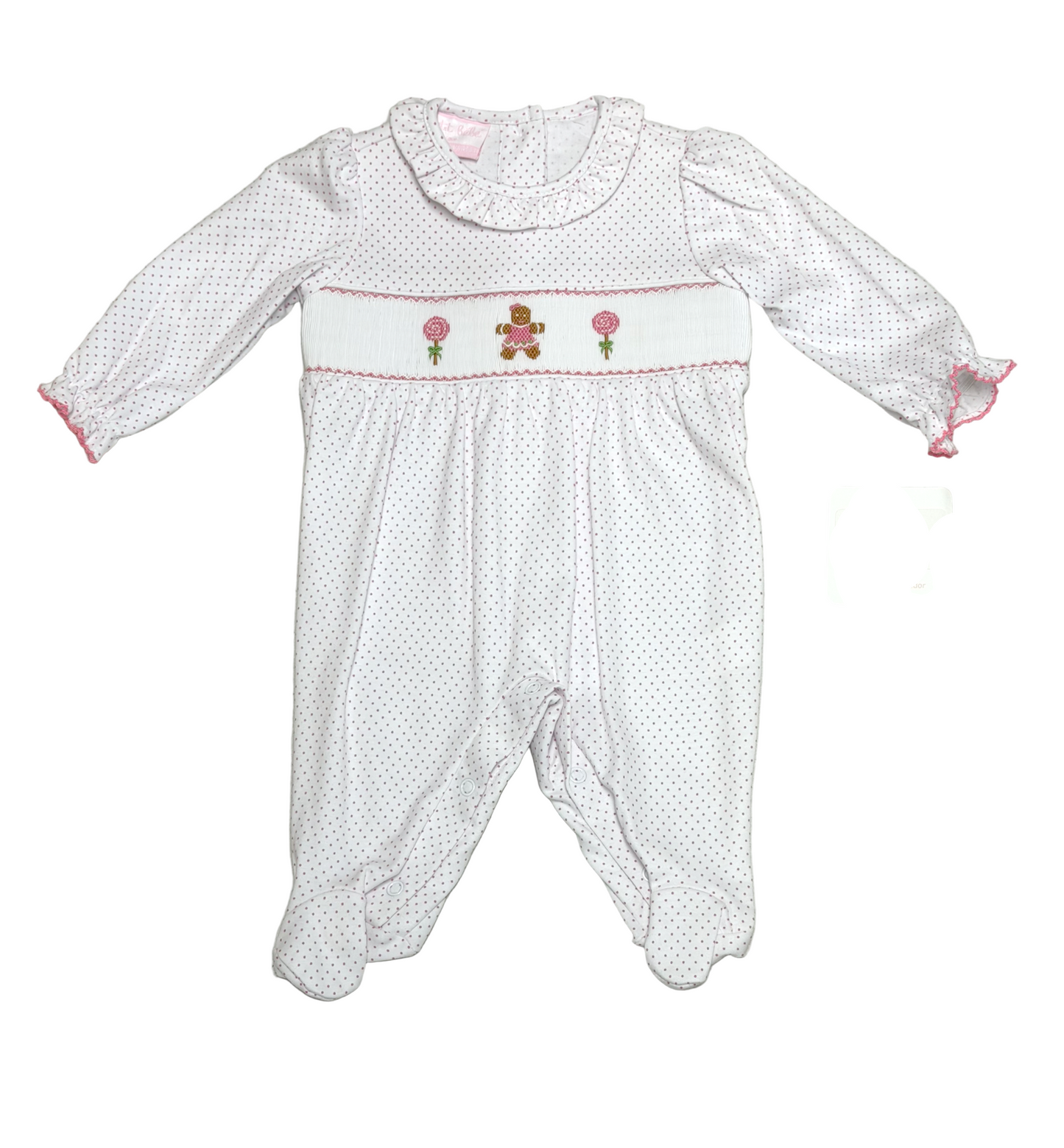 Petit Bebe Knits Girls White with Pink Dots Gingerbread Man Footie
