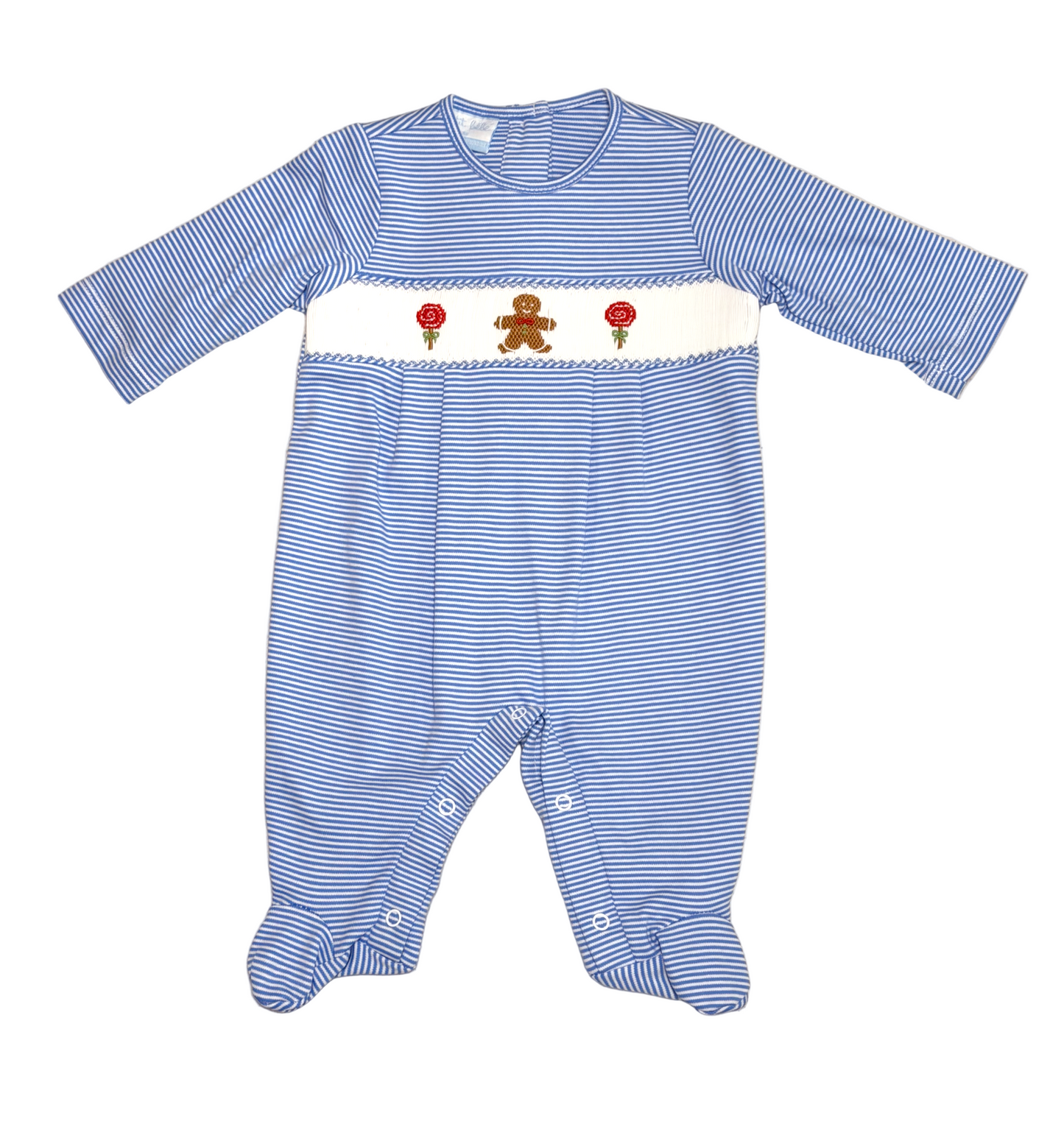 Petit Bebe Knits Boys Blue Gingerbread Man Footie