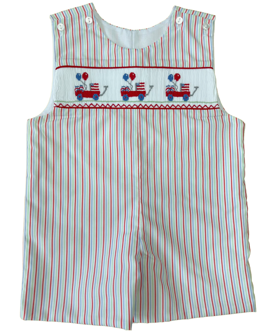 LuLu BeBe Boys Pete Jon Jon - Patriotic Stripes Smocked Wagons with Flags & Balloons by LuLu BeBe