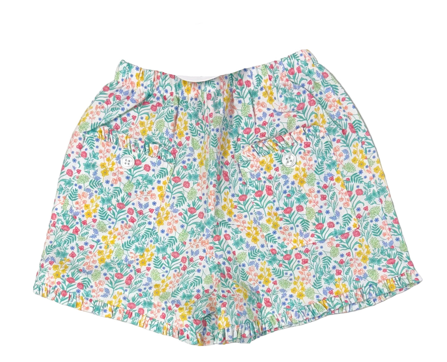 Peggy Green Girls Fieldstone Floral Ruffle Shorts - 2 pockets on back by Peggy Green